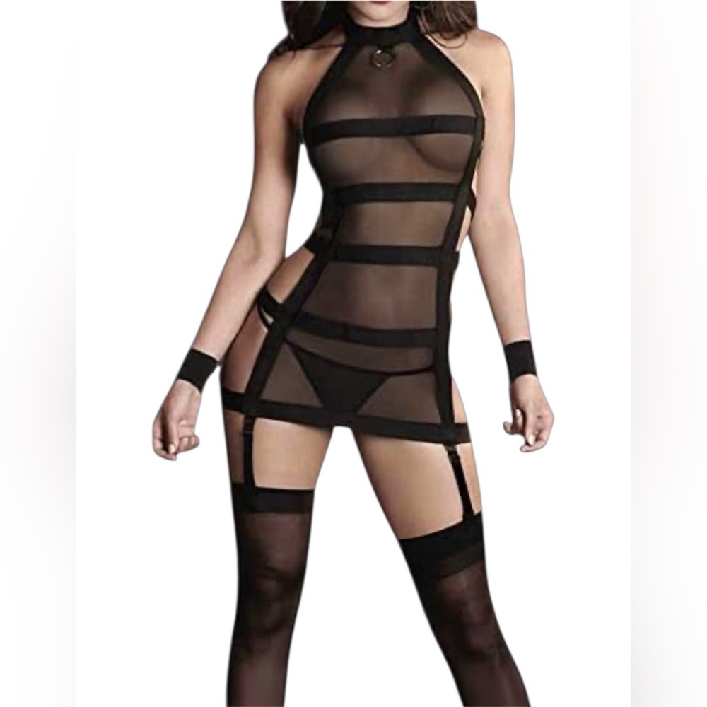 New! Sexy Black Strappy See Through Mini Dress